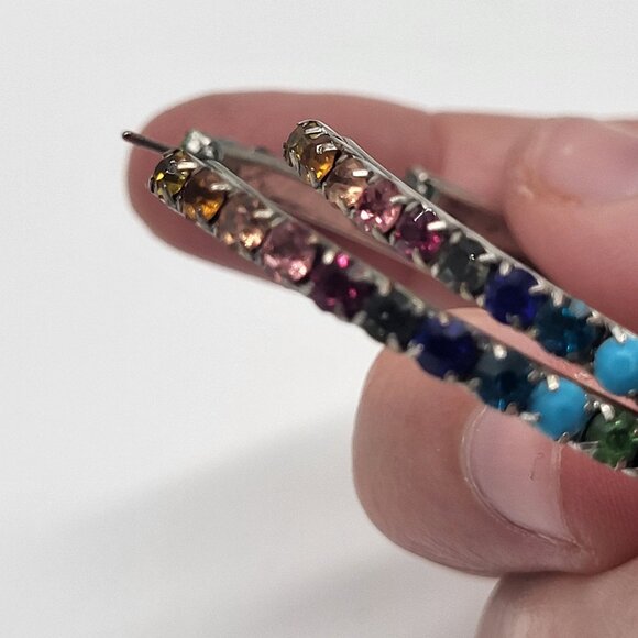 Dannijo Vega Hoop Earrings Rainbow Multicolor Silver Tone - Picture 14 of 15
